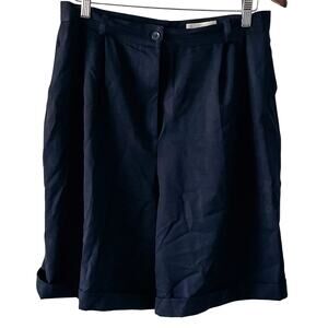 Vintage 100% wool navy blue pleated high waist dress shorts size M/L 10/12